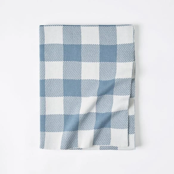 Gingham Kids Throw - Smoke Blue/Ivory 3 Gingham Kids Throw - Smoke Blue/Ivory