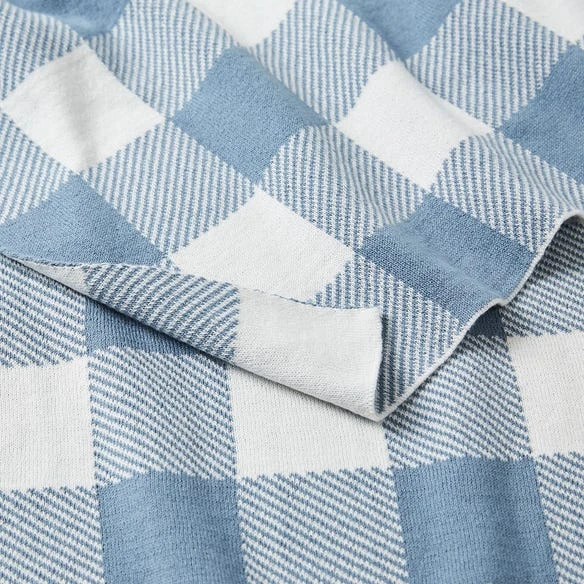 Gingham Kids Throw - Smoke Blue/Ivory 4 Gingham Kids Throw - Smoke Blue/Ivory - Image 2