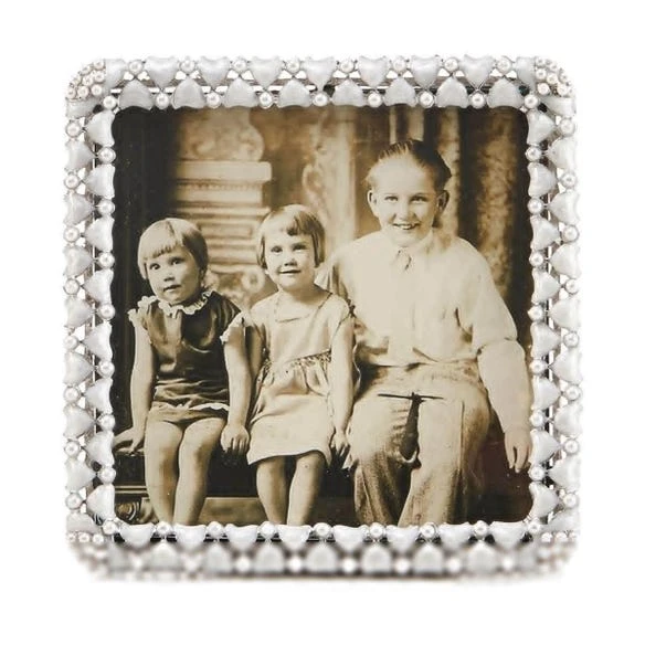 Enamel Frame With Small Pearls Square - White 3 Enamel Frame With Small Pearls Square - White