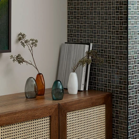 Pebble Stone Shaped Glass Vase -Teal 4 Pebble Stone Shaped Glass Vase -Teal - Image 2