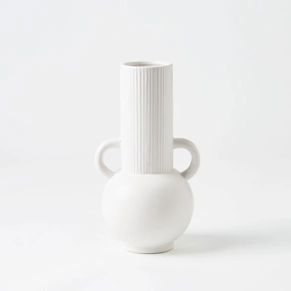 Flounder Ribbed Double Handled Urn - White 3 Flounder Ribbed Double Handled Urn - White