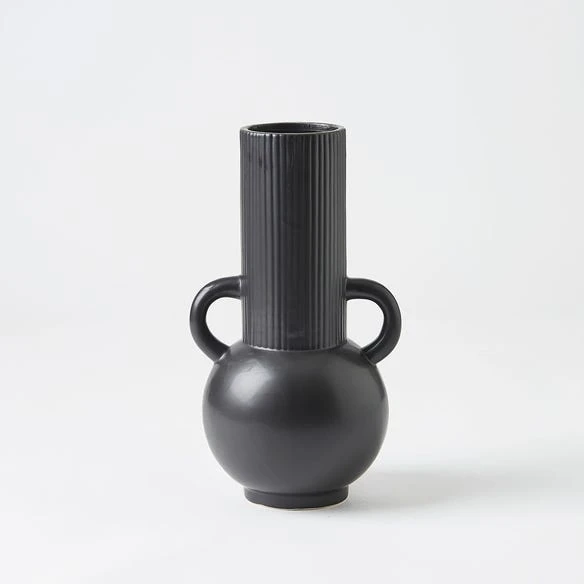 Flounder Ribbed Double Handled Urn - Black 4 Flounder Ribbed Double Handled Urn - Black - Image 2