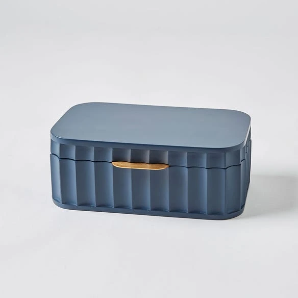 Thorton Ribbed Jewellery Box - Navy 4 Thorton Ribbed Jewellery Box - Navy - Image 2