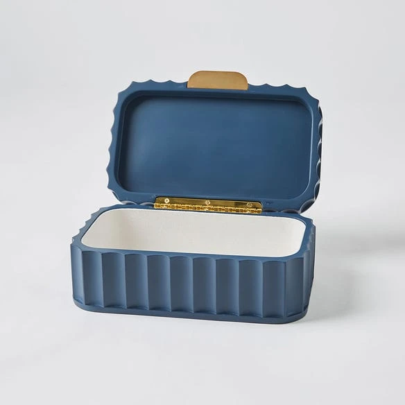 Thorton Ribbed Jewellery Box - Navy 3 Thorton Ribbed Jewellery Box - Navy