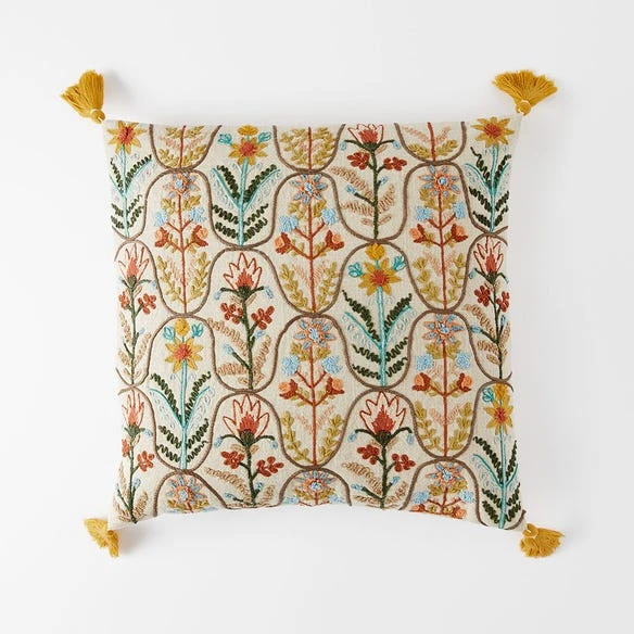 Botany Embroidered Cushion - Ivory/Multi 5 Botany Embroidered Cushion - Ivory/Multi - Image 3