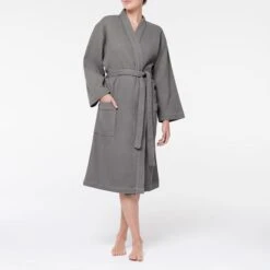 Bliss Waffle Robe - Charcoal -Dream Home Art M F Bliss Waffle Bathrobe Charcoal 17421102 Front V2 1