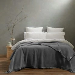 Cooper Woollen Blanket - Slate 7 Cooper Woollen Blanket - Slate -Dream Home Art M F COOPER Slate Blanket 4