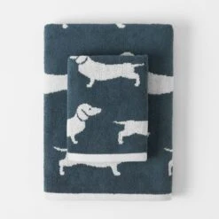 Frankie Towel 7 Frankie Towel -Dream Home Art M F Frankie Dog Towels Slate Blue Ivory 213784 R 2