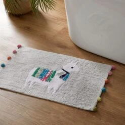 Leroy Llama Bath Mat -Dream Home Art M F Leroy Llama BM W Pom Poms Light Blue 20989201 V2 1