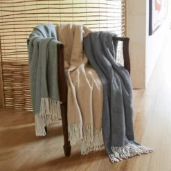 Swansea Woollen Herringbone Throw - Natural/Mustard -Dream Home Art M F Swansea Herringbone Throws 21884 R V2