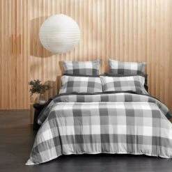 Lincoln Brushed Cotton Quilt Cover - Charcoal Check -Dream Home Art M F Lincoln Charcoal QQC V2002 ECOM