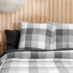 Lincoln Brushed Cotton Quilt Cover - Charcoal Check -Dream Home Art M F Lincoln Charcola Euro003 ECOM 1