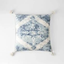 Piper Tassel Cushion - Ivory/Blue -Dream Home Art blue1 1